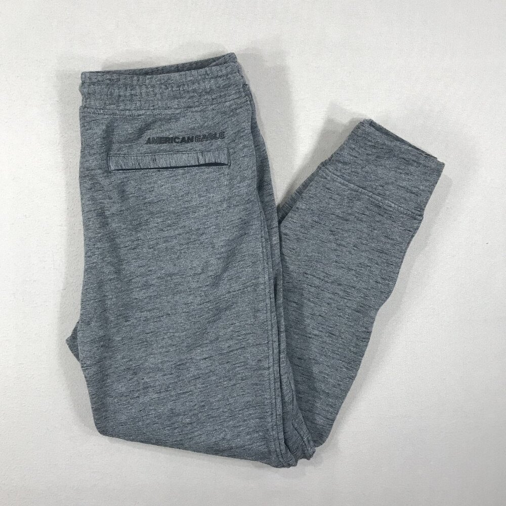 American Eagle AE Joggers Womens Medium Grey Pull On Sweatpants Tapered Logo Gym